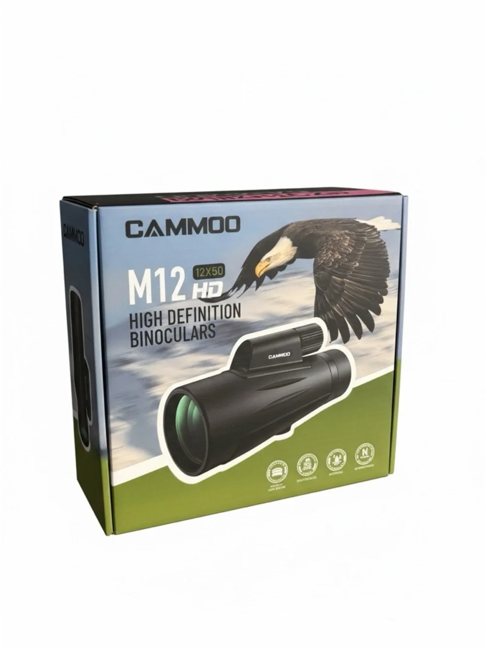 12x50 Black Monocular with Green-Coated Lenses - Compact Outdoor Optic